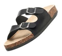 alpine swiss Mens Double Strap Contour Sandals | Adjustable Buckle Slides | Vegan Leather Footbed Sandals | Ergonomic Cork-Inspired Sole | Casual Summer Footwear Slip On Slides with Buckles BLK 10