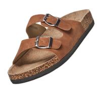 alpine swiss Mens Double Strap Contour Sandals | Adjustable Buckle Slides | Vegan Leather Footbed Sandals | Ergonomic Cork-Inspired Sole | Casual Summer Footwear Slip On Slides with Buckles BRN 12