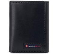 alpine swiss Men's Leon RFID Trifold Pocket Wallet - Genuine Leather Wallet for Men, Slim Design with ID Window & Multiple Card Slots, Classic RFID Safe Pocket Wallet in gift box Glossy Nappa Black