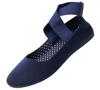 alpine swiss Peony Ballet Flats Shoes for Women | Elastic Ankle Strap Flats | Round Closed-Toe Shoes | Slip On Loafers | Padded for Comfort NVY 9 Navy