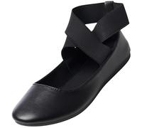 alpine swiss Peony Womens Ballet Flats Elastic Ankle Strap Shoes Leatherette Black 10 M US