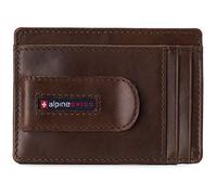 alpine swiss RFID Dermot Money Clip Front Pocket Wallet for Men Leather Hampton Collection Glossy Nappa Brown