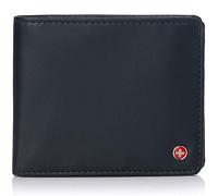 alpine swiss RFID Luka Men's Flip ID Wallet Deluxe Capacity ID Bifold with Divided Bill Section Camden Collection Smooth Finish Black Comes in a Gift Box