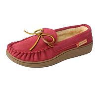 alpine swiss Sabine Womens Moccasin Slippers Genuine Suede House Shoe Memory Foam Insole Plush Faux Shearling Fur Indoor Outdoor Anti-Slip Rubber Sole Red 5
