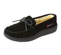 alpine swiss Sabine Womens Suede Shearling Slip On Moccasin Slippers Black 5 M US
