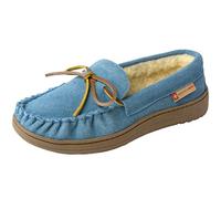 alpine swiss Sabine Womens Suede Shearling Slip On Moccasin Slippers Blue 8 M US