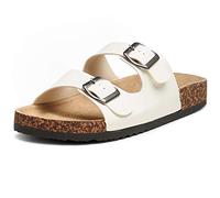 alpine swiss Womens Double Strap Contour Sandals | Adjustable Buckle Slides | Vegan Leather Footbed Sandals | Ergonomic Cork-Inspired Sole | Casual Summer Footwear Slip On Slides with Buckles WHT 7