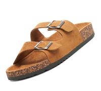 alpine swiss Womens Double Strap Contour Sandals | Adjustable Buckle Slides | Vegan Leather Footbed Sandals | Ergonomic Cork-Inspired Sole | Casual Summer Footwear Slip On Slides with Buckles Tan 6