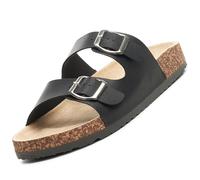 alpine swiss Womens Double Strap Contour Sandals | Adjustable Buckle Slides | Vegan Leather Footbed Sandals | Ergonomic Cork-Inspired Sole | Casual Summer Footwear Slip On Slides with Buckles BLK 5