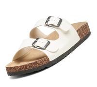 alpine swiss Womens Double Strap Contour Sandals | Adjustable Buckle Slides | Vegan Leather Footbed Sandals | Ergonomic Cork-Inspired Sole | Casual Summer Footwear Slip On Slides with Buckles WHT 6