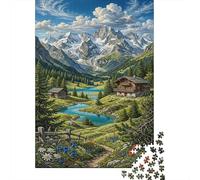 Alpine Valley Classic 1000 Pc Rigid Cardboard Jigsaw Swiss Mountain Chalet for Seniors Brain Training Rainy Day Fun Must-Have for Puzzle Lovers 70x50cm/1000pcs