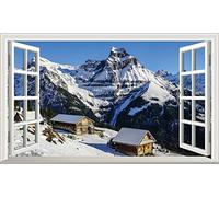 Alpine Valley Mountain Snow Scenic V103 Magic Window Wall Crack Wall Smash Wall Sticker Self Adhesive Poster Wall Art Size 1000mm Wide x 600mm deep (Large)