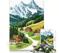 Alpine Village Illustration Jigsaw 1000 Pieces for Teenagers Analytical Skill Serene Escape Tight Join Holiday Present (50x75cm)