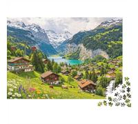 Alpine Village Puzzle for Adults 1000Pc Recyclable Grindelwald Countryside Jigsaw Puzzles Interesting Family Game Props Fun Present for Holiday Blessings Gift 38x26cm/1000pcs