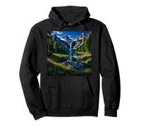Alpine Waterfall Paradise with Mountain Lake & Wildflowers Pullover Hoodie