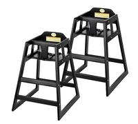 Alpine Wooden High Chairs for Babies and Toddlers with Safety Strap, Commercial Grade Restaurant High Chair, Durable Wood Space Saver Baby Feeding Chair, Ideal for Dining Spaces (2 Pack, Black)