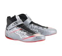 Alpinestars Driving Shoe, Tech-1 Z V3, Mid-Top, FIA Approved, Leather Outer, Aramid Inner, Silver/Red, Side 12, Pair