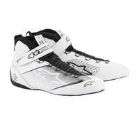 Alpinestars Driving Shoe, Tech-1 Z V3, Mid-Top, FIA Approved, Leather Outer, Aramid Inner, White/Black, Side 10, Pair