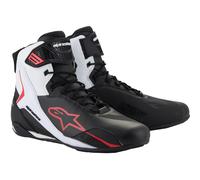 Alpinestars Faster-4 Motorcycle Shoes, Lightweight & Breathable, Seamless Knitted Construction & Advanced Protection, Black/White/Red, 10.5