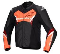 Alpinestars Motorcycle Motorbike Faster V3 Leather Jacket Black Red Fluo
