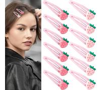 Alpinleux 12 Pcs Cutecore Strawberry Hair Clips, Y2K Cute Fruit Hair Barrettes, Kawaii Snap Bangs Clip, Cutecore Accessories for Women Hair Decorative (Light Pink, Deep Pink)