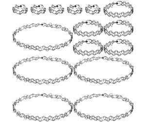 Alpinleux 15 Pcs Tattoo Choker Set, Stretchy Black Choker Necklaces Bracelet Ring for Women, Retro 90s Chokers Jewelry Accessories for Y2K Gothic Party Festivals