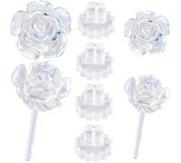 Alpinleux 2 Pairs 3D Rose Colorful White Plastic Post Earrings for Women, Elegant Plastic Earrings for Sensitive Ears, Clear Earring for Sports, Work