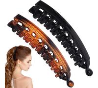 Alpinleux 2 Pcs Banana Hair Clips for Women, Large Double Combs Hair Claw Clips, Banana Clip Hair Accessories for Long Short Thick and Thin Hair (Glossy A, Flat)