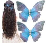 Alpinleux 2 Pcs Blue Butterfly Clips, 3D Moving Wings Butterfly Hair Clips, Pearl Strong Hold Butterflies Hair Accessories, Fairy Hair Accessories for Women (Blue)