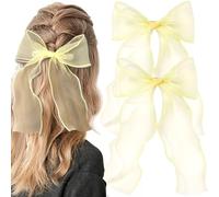 Alpinleux 2 Pcs French Yellow Bows for Hair, Silk Yarn Ribbon Elegant Hair Bow, Big Hair Bows, Hair Ribbons for Women, Festival, Wedding, Party (Yellow)
