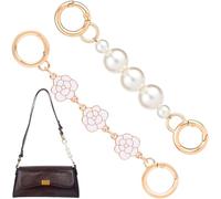 Alpinleux 2 Pcs Gold Bag Extender Chain, Metal Pearl Extender Chains, Purse Strap Replacement, Wallet Extender Chain Decoration for Purses, Bags, Wallet (Pearl, Flower)