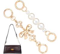 Alpinleux 2 Pcs Gold Bow Bag Extender Chain, Metal Pearl Extender Chains, Bow Pattern Purse Strap Replacement, Wallet Extender Chain Decoration for Purses, Bags, Wallet