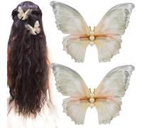 Alpinleux 2 Pcs Green Butterfly Clips, 3D Moving Wings Butterfly Hair Clips, Pearl Strong Hold Butterflies Hair Accessories, Fairy Hair Accessories for Women (Green)