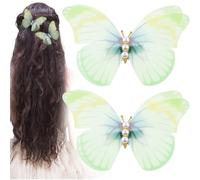 Alpinleux 2 Pcs Green Butterfly Clips, 3D Moving Wings Butterfly Hair Clips | Pearl Strong Hold Butterfly Hair Accessories, Fairy Hair Accessories for Women