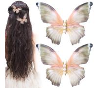 Alpinleux 2 Pcs Green Butterfly Clips, 3D Moving Wings Butterfly Hair Clips, Pearl Strong Hold Butterflies Hair Accessories, Fairy Hair Accessories for Women