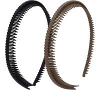 Alpinleux 2 Pcs Headband with Teeth, Comfortable Headbands for Women with Teeth, Fashion Comb Headband, Plastic Head Bands for Women's Hair Non Slip (4.3''×0.7'', Black, Khaki)