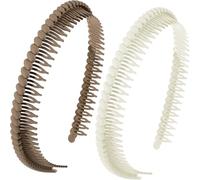 Alpinleux 2 Pcs Headband with Teeth, Comfortable Headbands for Women with Teeth, Fashion Comb Headband, Plastic Head Bands for Women's Hair Non Slip (4.3''×0.7'', White, Khaki)