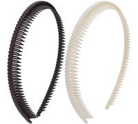 Alpinleux 2 Pcs Headband with Teeth, Comfortable Headbands for Women with Teeth, Fashion Comb Headband, Plastic Head Bands for Women's Hair Non Slip (4.3''×0.7'', Brown, White)