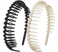 Alpinleux 2 Pcs Headband with Teeth, Comfortable Headbands for Women with Teeth, Fashion Comb Headband, Plastic Head Bands for Women's Hair Non Slip (4.3''×0.7'', Black, White)