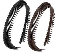 Alpinleux 2 Pcs Headband with Teeth, Comfortable Headbands for Women with Teeth, Fashion Comb Headband, Plastic Head Bands for Women's Hair Non Slip (4.3''×0.7'', Black, Coffee)