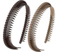 Alpinleux 2 Pcs Headband with Teeth, Comfortable Headbands for Women with Teeth, Fashion Comb Headband, Plastic Head Bands for Women's Hair Non Slip (4.3''×0.7'', Khaki, Coffee)