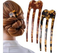 Alpinleux 2 Pcs Large French Hair Pin, U Shaped French Hair Pins for Women, 3-Prong Hair Pins for Buns, French Twist Hair Pin for Fine Hair, Buns (Tortoise, Brown)