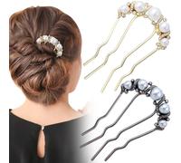 Alpinleux 2 Pcs Pearl Hair Pins U Shaped, Elegant Vintage French Pearl Hair Comb, French Twist Hair Pin for Brides, Bridesmaid, Party, Daily, Holiday (Gold, Gun Black - Rhinestone)