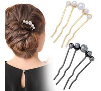 Alpinleux 2 Pcs Pearl Hair Pins U Shaped, Elegant Vintage French Pearl Hair Comb, French Twist Hair Pin for Brides, Bridesmaid, Party, Daily, Holiday (Gold, Gun Black)