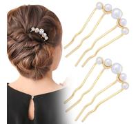 Alpinleux 2 Pcs Pearl Hair Pins U Shaped, Elegant Vintage French Pearl Hair Comb, French Twist Hair Pin for Brides, Bridesmaid, Party, Daily, Holiday (Gold)