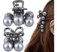 Alpinleux 2 Pcs Small Cherry Hair Clip, Fancy Cute Hair Clips, Grey Pearl Small Claw Clips for women, Metal Springs Decorative Hair Accessories Barrettes (2 Styles)