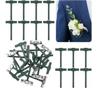 Alpinleux 20 Pcs T-Shaped Boutonniere Pins for Men, Plastic Boutonniere Kit, Tiny Boutonniere Supplies, Pins for Boutonniere, Flowers, Wedding, Birthday, Festivals (Green)