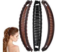 Alpinleux 3 Pcs Banana Hair Clips for Women, Large Double Combs Hair Claw Clips, Glossy Banana Clip Hair Accessories for Long Short Thick and Thin Hair (3 Styles)