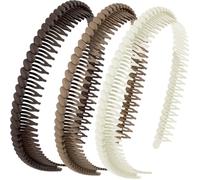 Alpinleux 3 Pcs Headband with Teeth, Comfortable Headbands for Women with Teeth, Fashion Comb Headband, Plastic Head Bands for Women's Hair Non Slip (4.3''×0.7'', Coffee, White, Khaki)