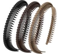 Alpinleux 3 Pcs Headband with Teeth, Comfortable Headbands for Women with Teeth, Fashion Comb Headband, Plastic Head Bands for Women's Hair Non Slip (4.3''×0.7'', Black, Coffee, Khaki)